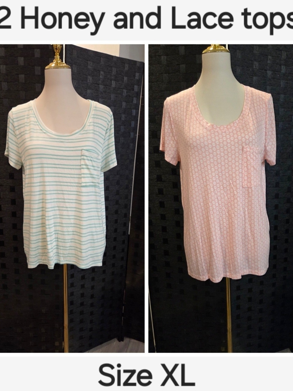 NWT Honey & Lace Top Bundle Size XL Pink Mint Striped